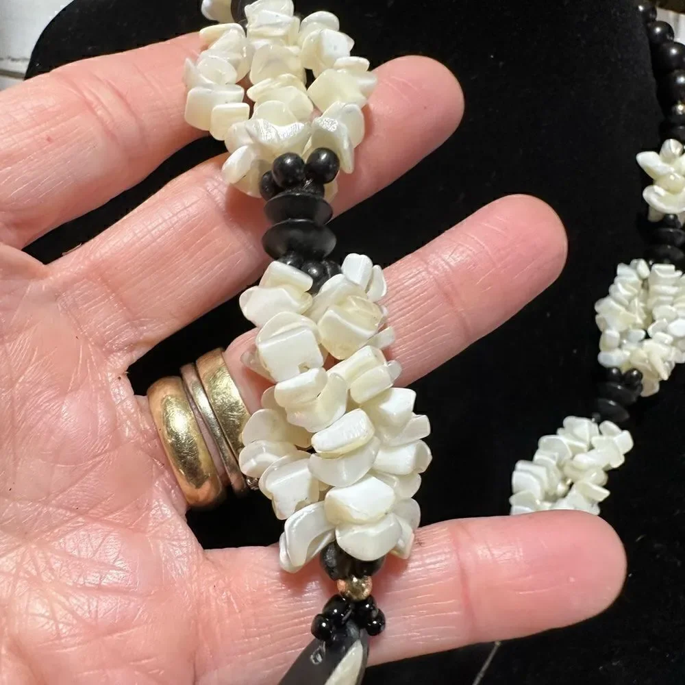 Beautiful Handcrafted Mother of Pearl & Black Statement Necklace